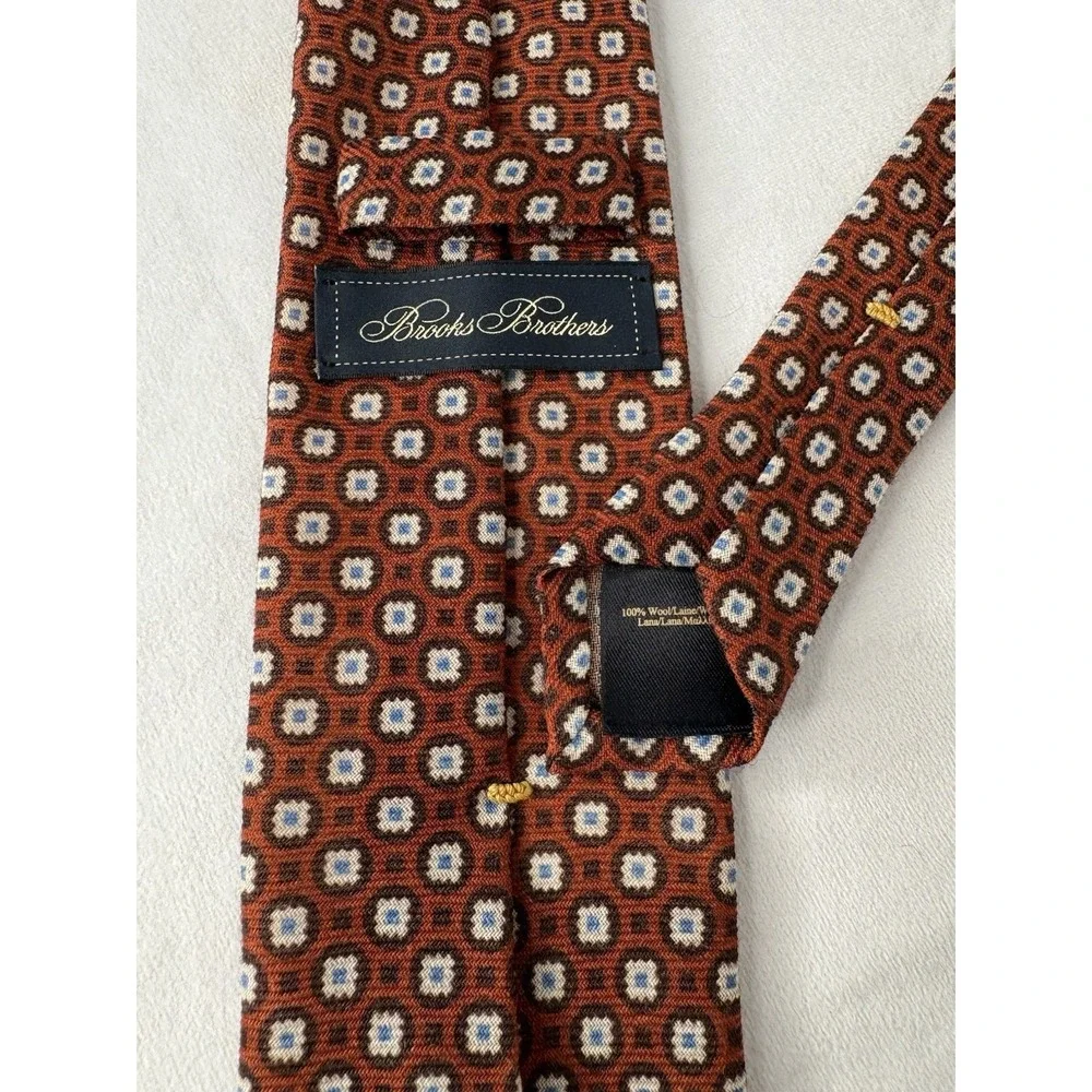 Brooks Brothers Men's Wool Necktie Geometric‎ Blue Red Pattern